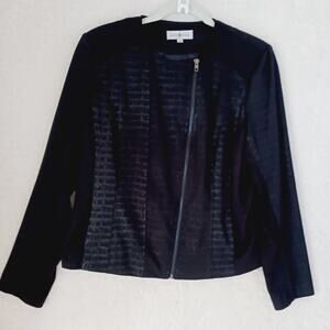 Jacket Women Kate Rosy Black Zipper Pockets Long Sleeve Textured Lined Size L